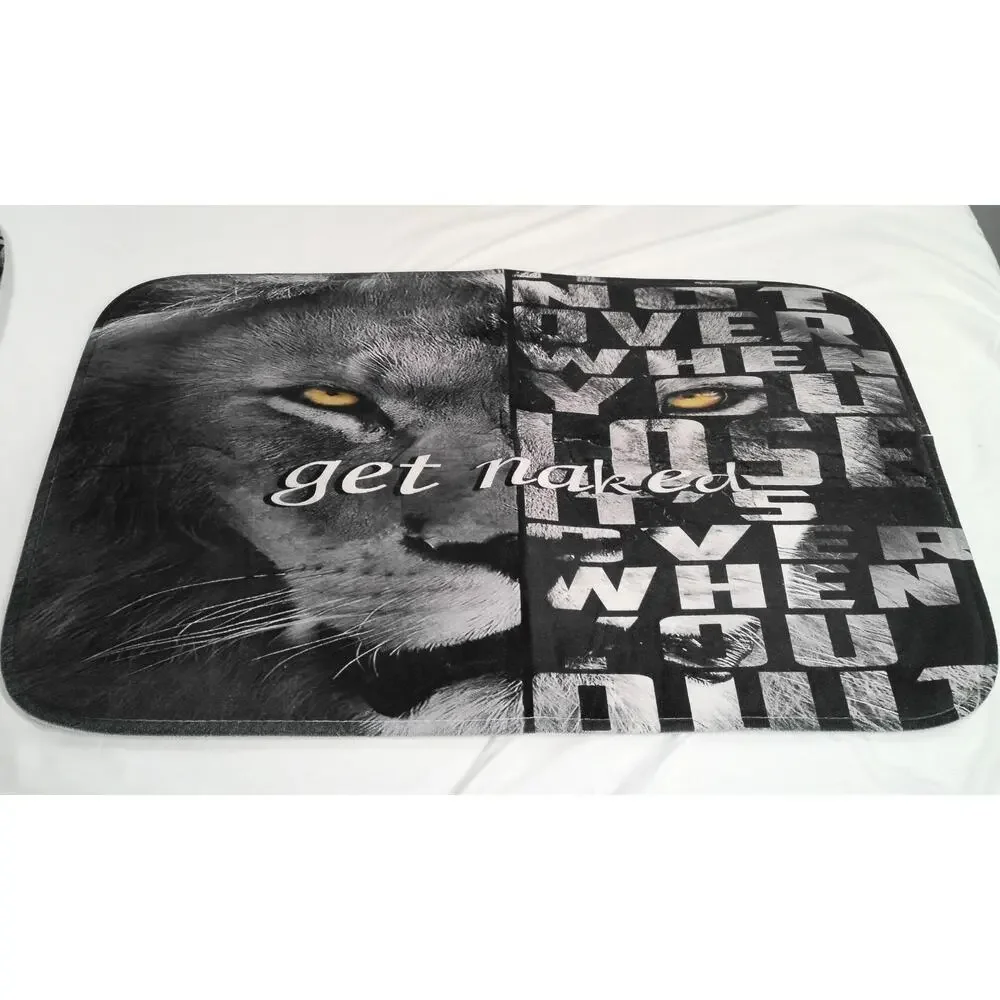 Lion Bathroom Set Lot Shower Curtain Bath Mat Rug Toilet Lid Cover “Get Naked”